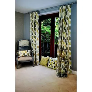 Magda Cotton Print Ochre Yellow Curtains