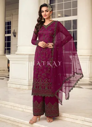 Magenta Embroidered Pakistani Pant Style Salwar Suit