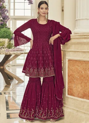 Magenta Embroidery Festive Gharara Style Palazzo Suit