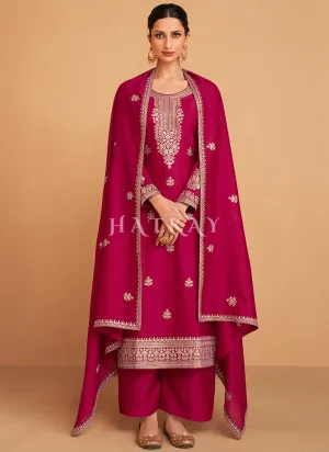 Magenta Embroidery Silk Salwar Kameez