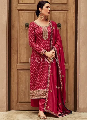 Magenta Embroidery Traditional Silk Salwar Kameez