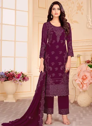 Magenta Georgette Embroidered Eid Salwar Kameez