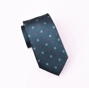 Magenta Inverted Diamonds Geometric Teal Green Woven Tie 3"