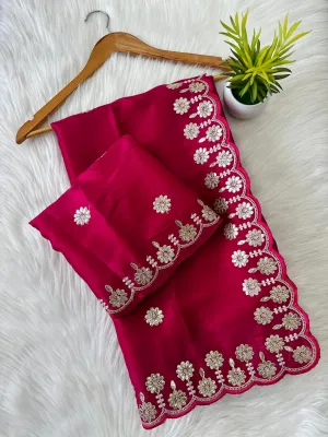 Magenta Jimmy Choo Saree with Beautiful Jaipuri Gota Work – Complete with Matching Running Blouse