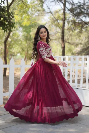 Magenta Luxury Faux Blooming Designer Gown with Zari & Sequins Embroidery