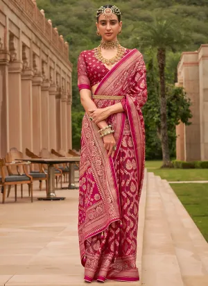 Magenta Pink Crystal Stone Brasso Saree