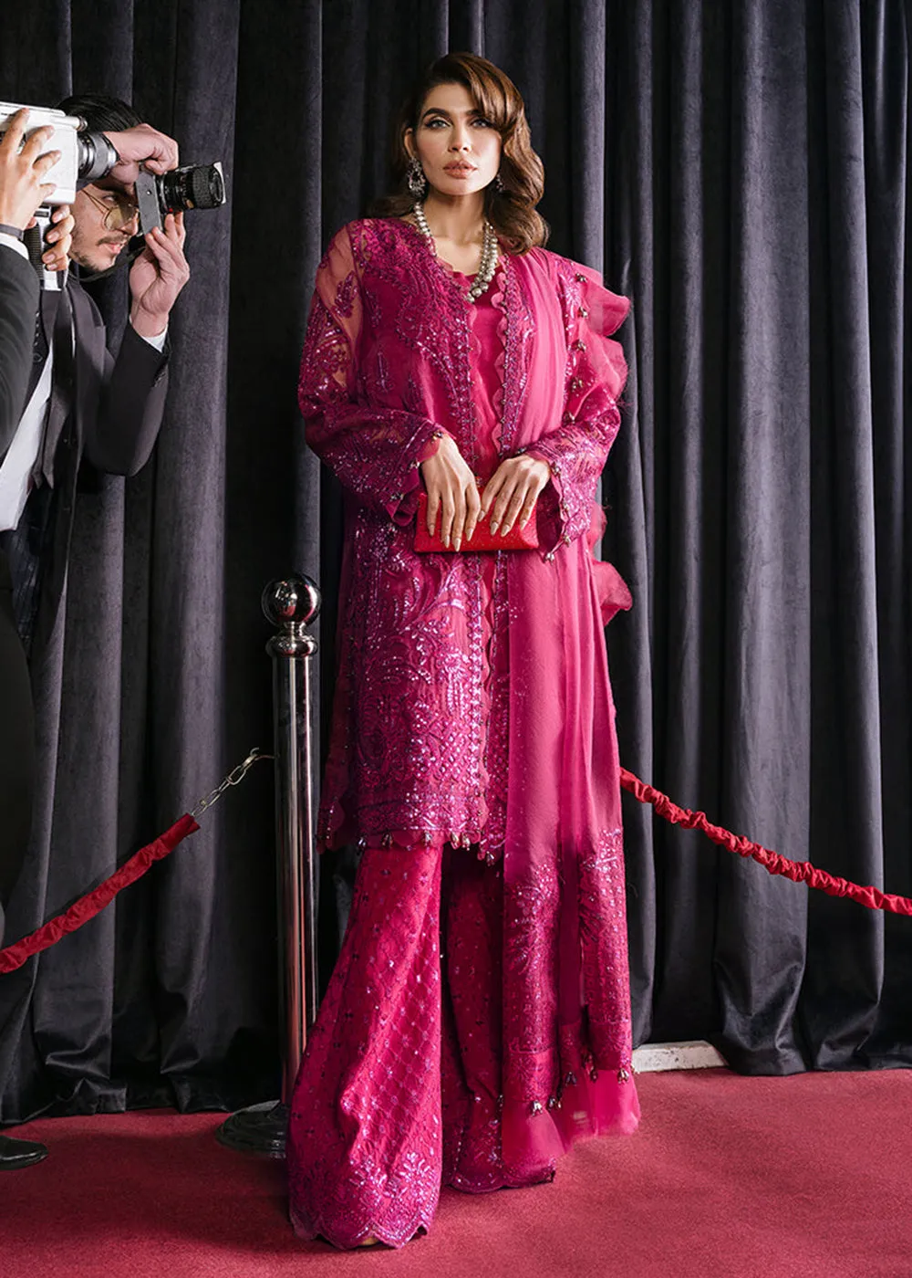 Magenta Pink Suit - Afrozeh Luxury Starlet Collection '23 - Periwinkle