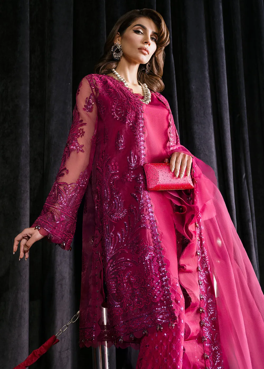 Magenta Pink Suit - Afrozeh Luxury Starlet Collection '23 - Periwinkle