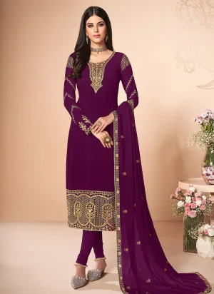 Magenta Purple Multi Embroidered Churidar Suit