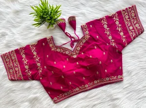 Magenta Rajbhog Silk Embroidered Blouse with Handcrafted Detailing