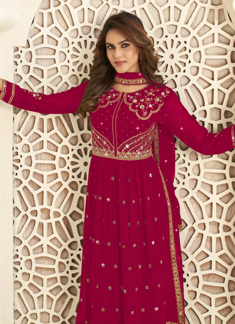 Magenta Sequence Embroidery Festive Palazzo Suit