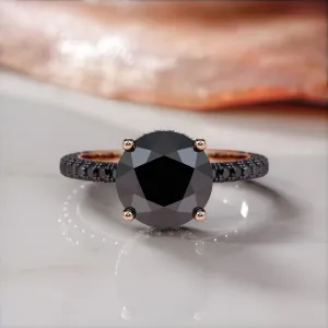 Magia Negra - Black Diamond  Natural Black Diamond Round Engagement Ring in Rose Gold