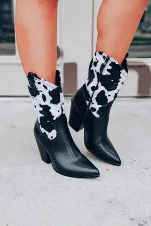 Magnolia Cow Print Boots - Black/White