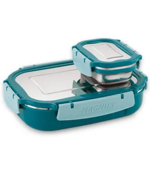 Magnus Spike Lunch Box SP (Teal Blue) - Stainless Steel Office Lunchbox Set with 800ml & 150ml Leakproof Containers for Men, Women, Kids - Ideal Tiffin for School, Picnic, Airtight & Insulated Design