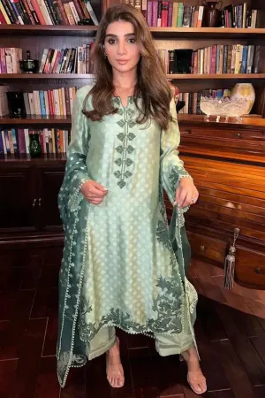 Maheen Trends - DOVE MINT Green - Organza, Cotton & Vescoas - 3 Piece