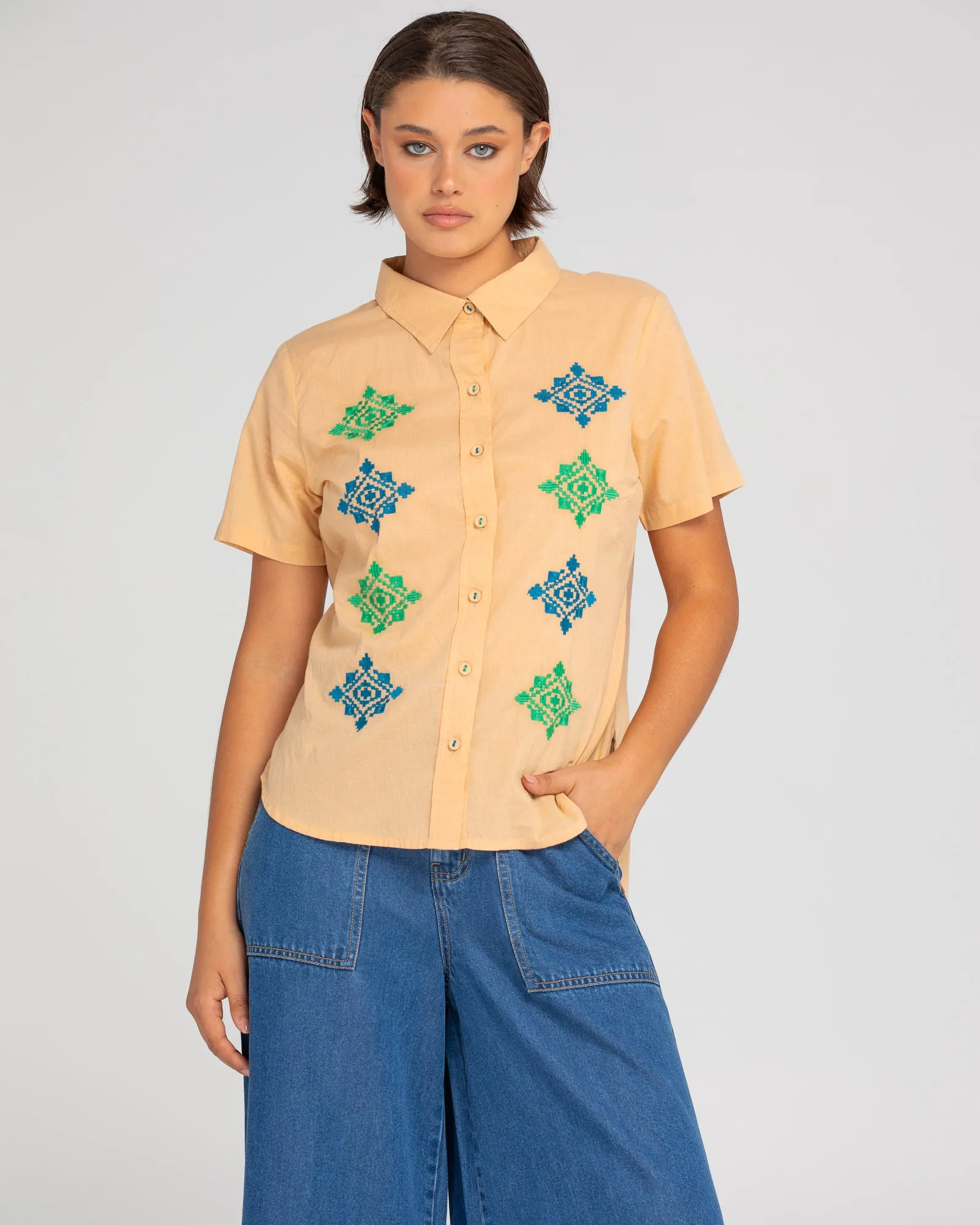 Maia Embroidered Shirt - Natural