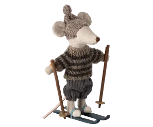 Maileg Winter Mouse with Ski Set, Big Brother - Grey