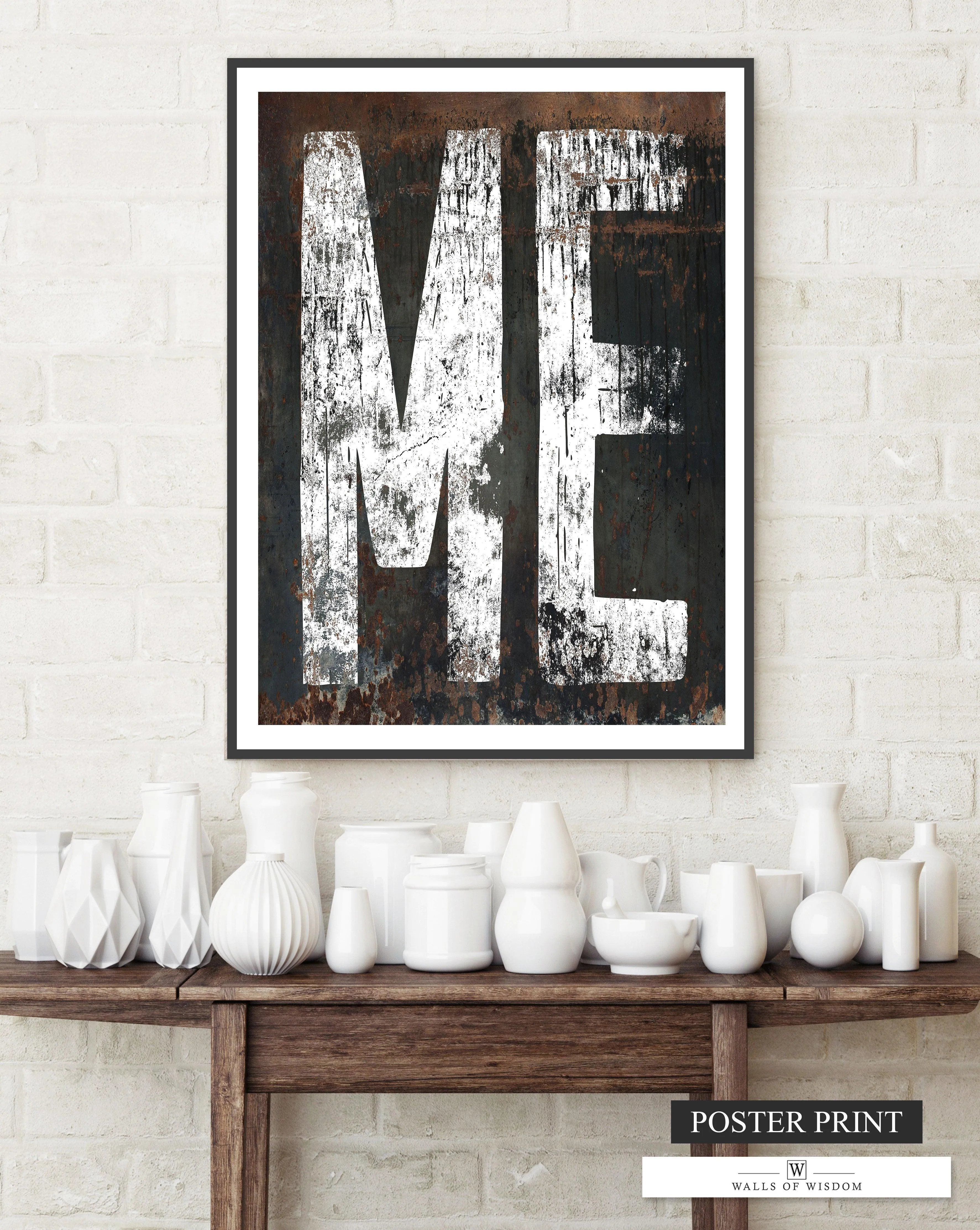 Maine Home State Western Typographic Poster Print - ME State Sign Rustic Wall Art