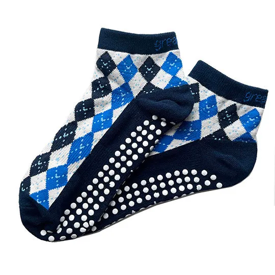 Maisie Argyle Short Crew Grip Sock  Blue/White