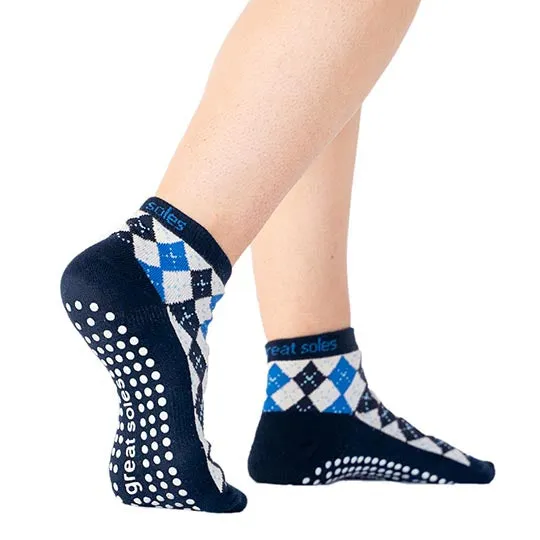 Maisie Argyle Short Crew Grip Sock  Blue/White