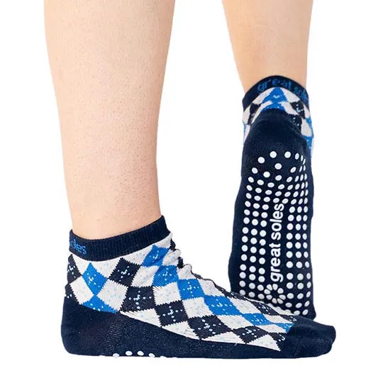 Maisie Argyle Short Crew Grip Sock  Blue/White