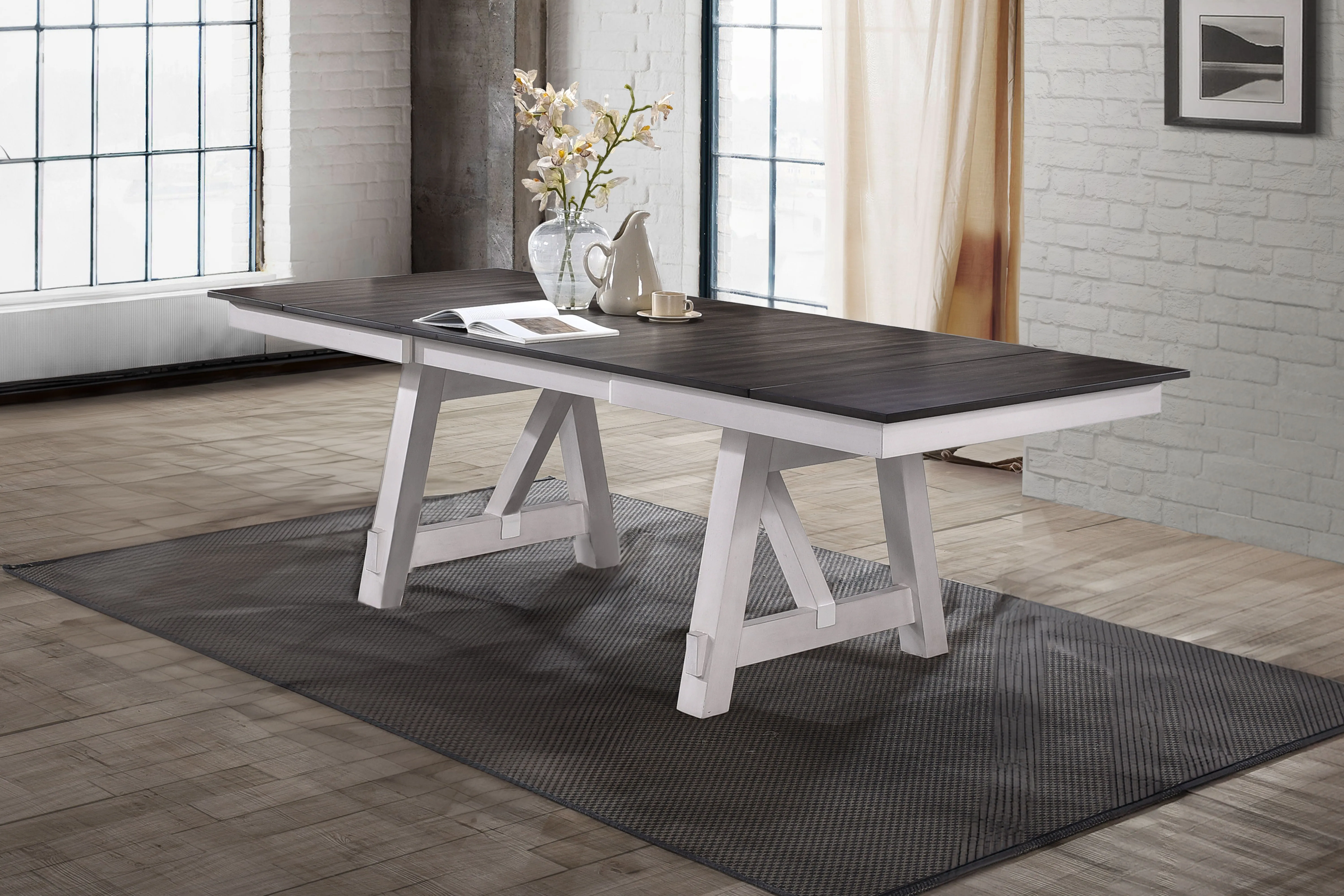 Maisie - Dining Table Top & Base - White / Dark Brown