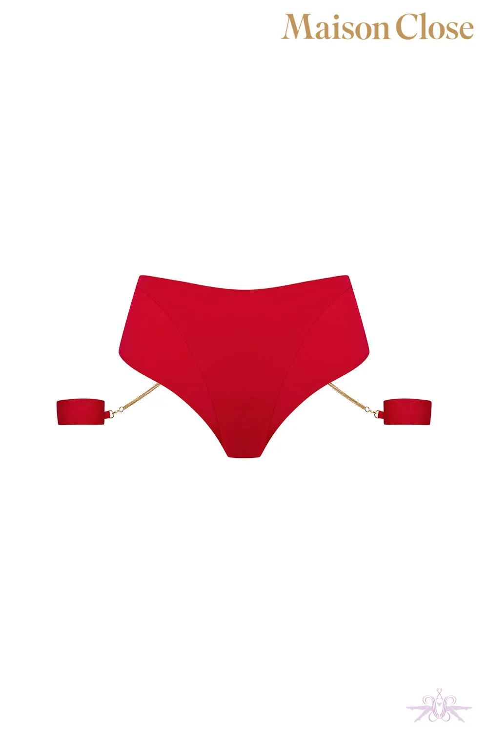 Maison Close Tapage Nocturne Red Openable High Waist Thong with Cuffs