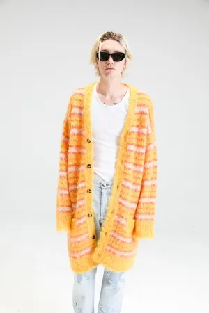 Maize Striped Iconic Mohair Long Cardigan