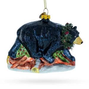 Majestic Black Bear - Blown Glass Christmas Ornament