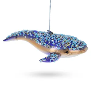 Majestic Blue Whale - Blown Glass Christmas Ornament