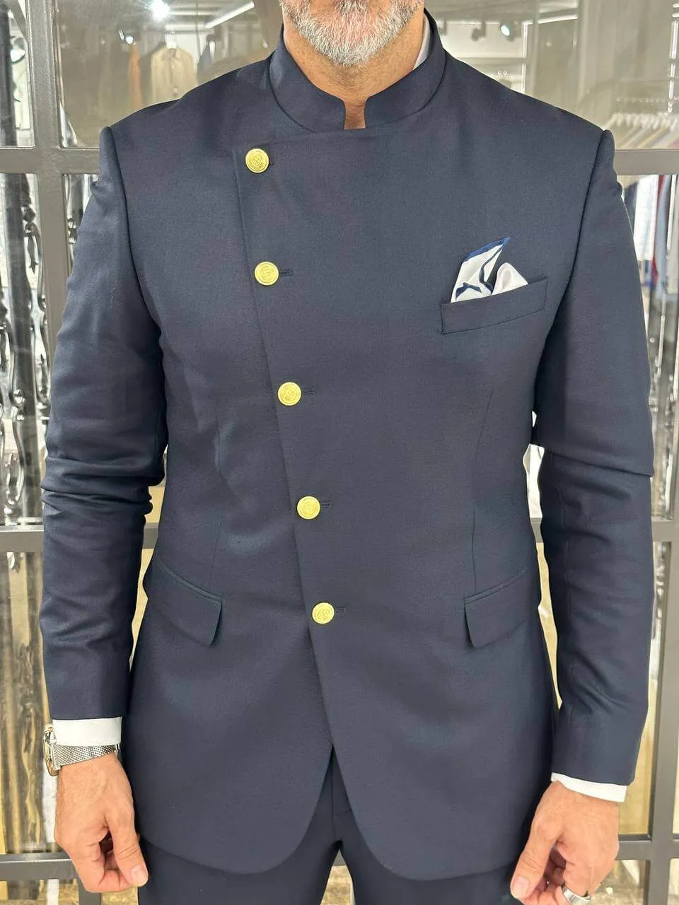 Majestic Regal Navy Mandarin Suit