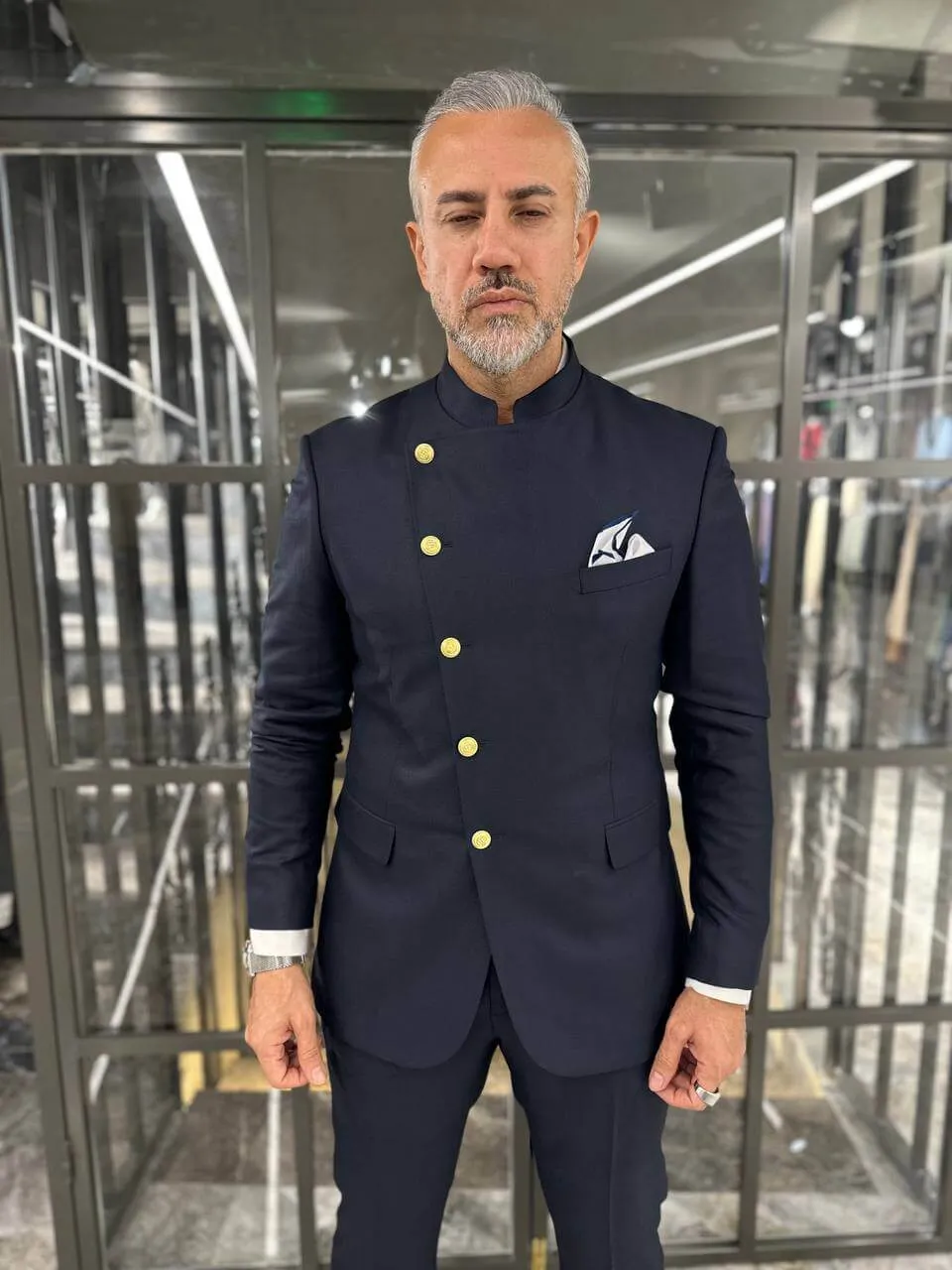 Majestic Regal Navy Mandarin Suit