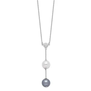 Majestik White and Grey Shell Pearl CZ Necklace