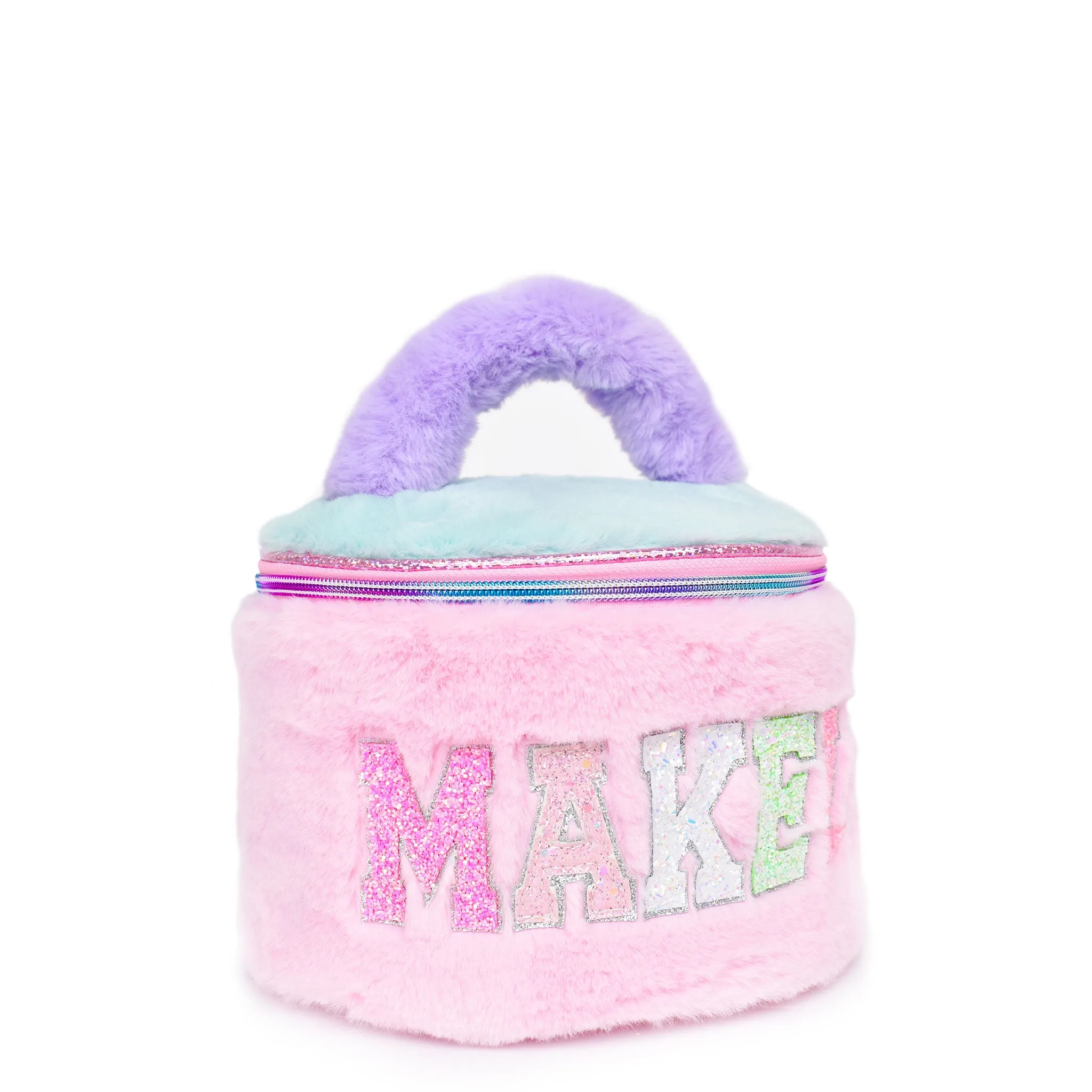 'Makeup' Color Block Plush Round Glam Bag