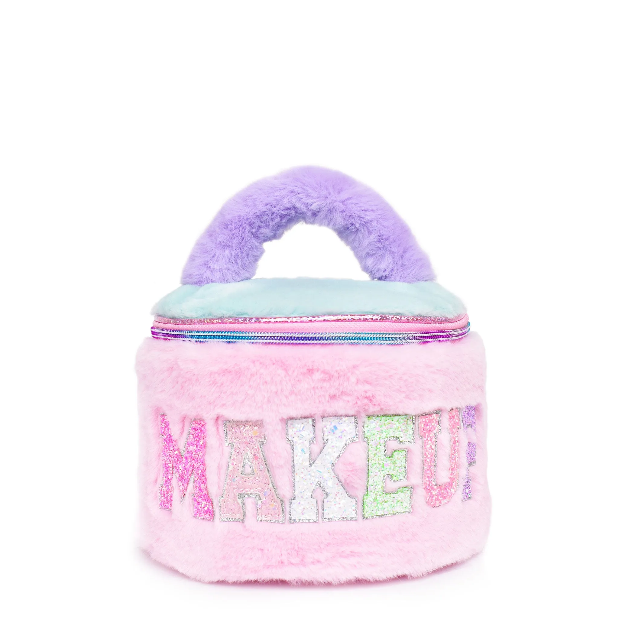 'Makeup' Color Block Plush Round Glam Bag