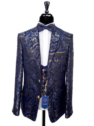 MAKROM Navy/Gold Paisley 5 Piece Suit