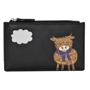 Mala Leather Black Bella Highland Cow Card and Coin Purse