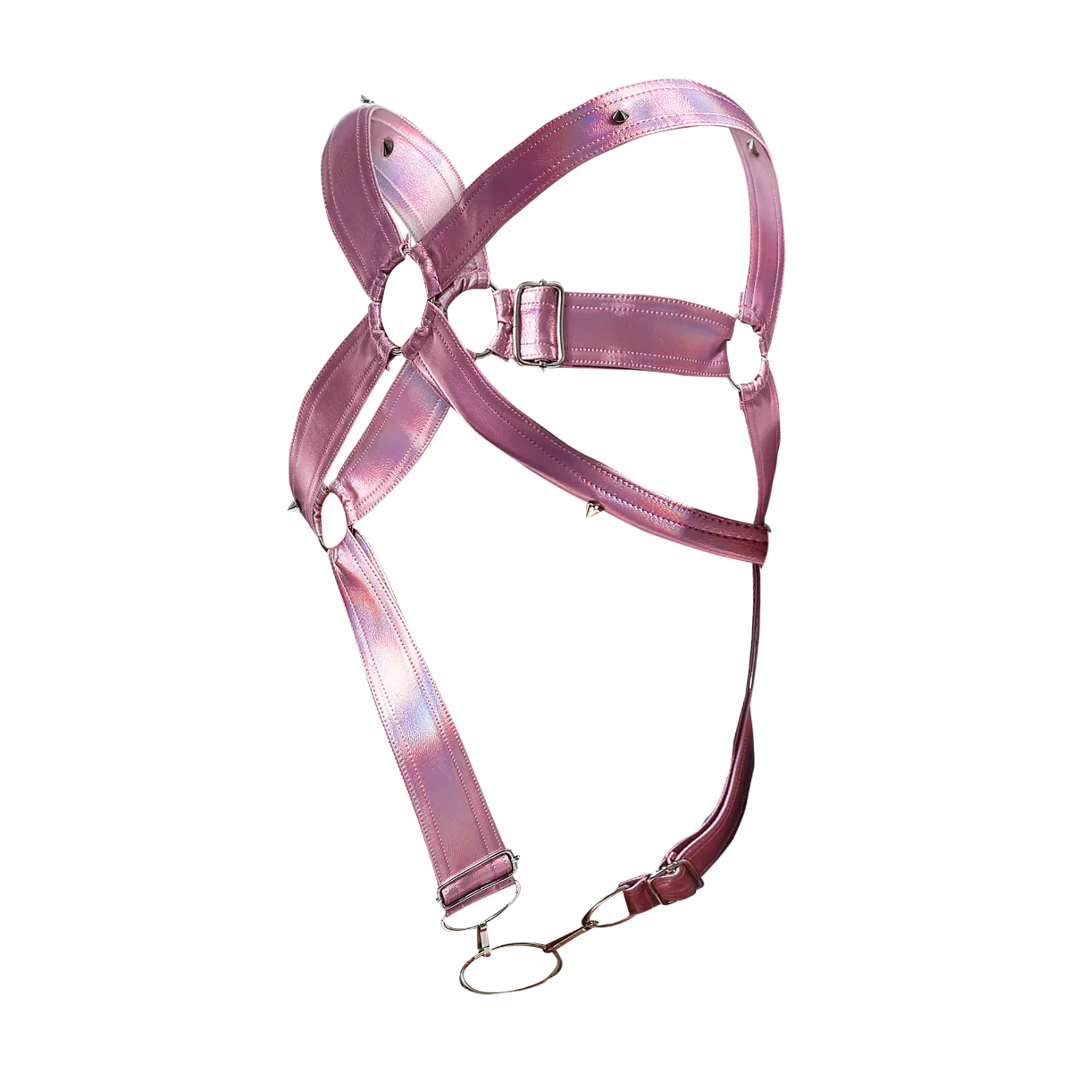 Male Basics Dngeon Leather Cross Penis Ring Harness Pink Mirror One Size