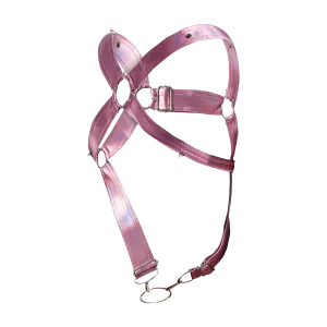 Male Basics Dngeon Leather Cross Penis Ring Harness Pink Mirror One Size