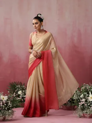 Malibu Blaze Ombre' Crushed Metallic Satin Saree with Blouse Fabric