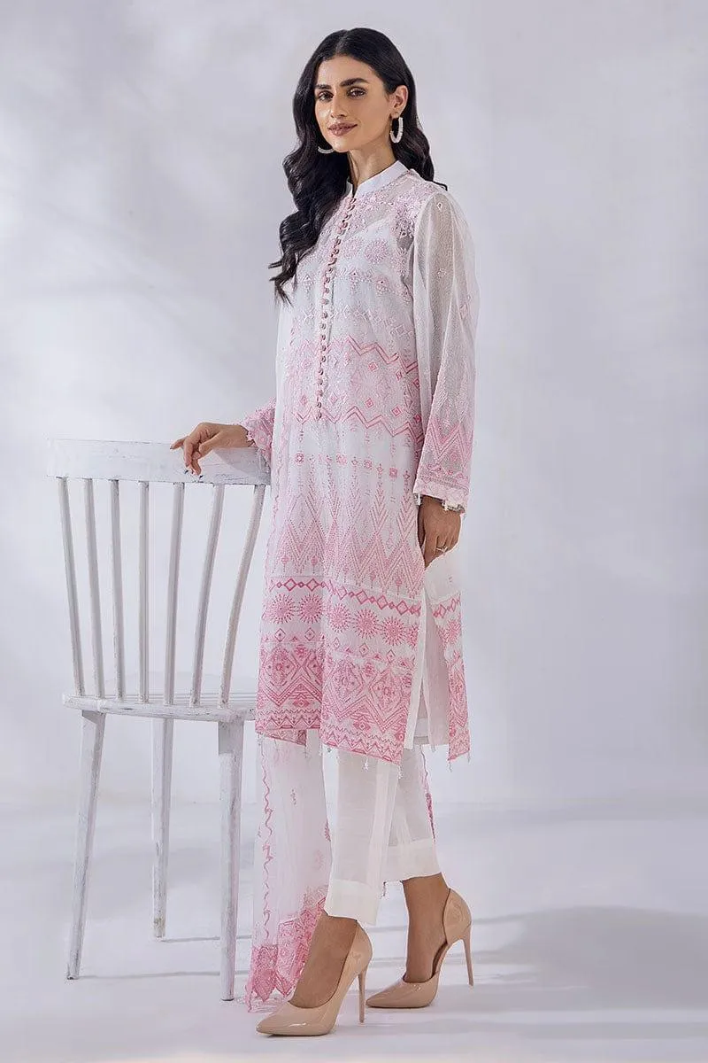 Malook - Arya - Pink & White - Khaddi Net - Embroidered - 3 Piece - Unstitched