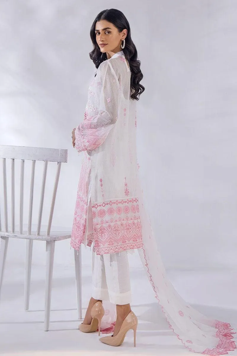 Malook - Arya - Pink & White - Khaddi Net - Embroidered - 3 Piece - Unstitched