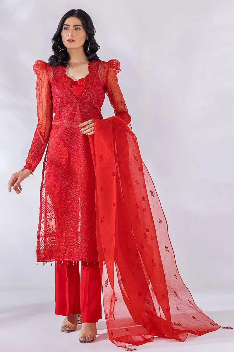 Malook - Samara - Red - Organza - Embroidered - 3 Piece - Unstitched