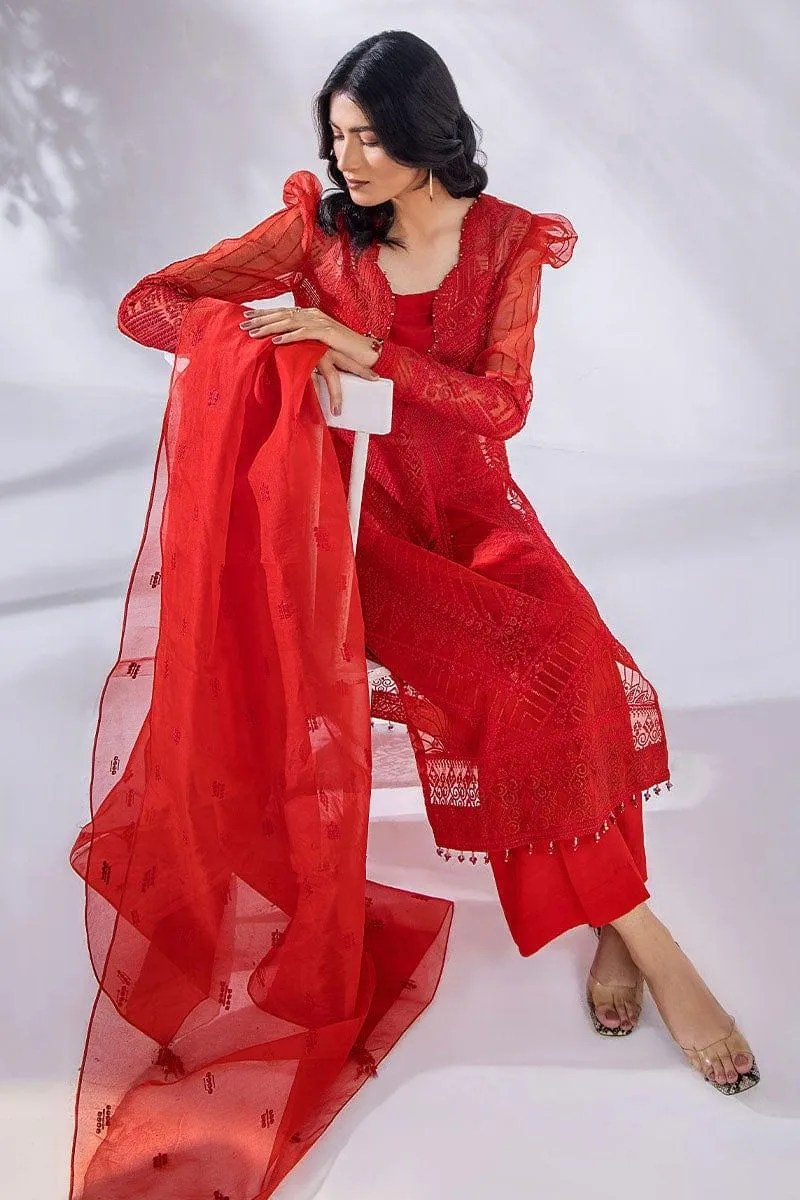 Malook - Samara - Red - Organza - Embroidered - 3 Piece - Unstitched