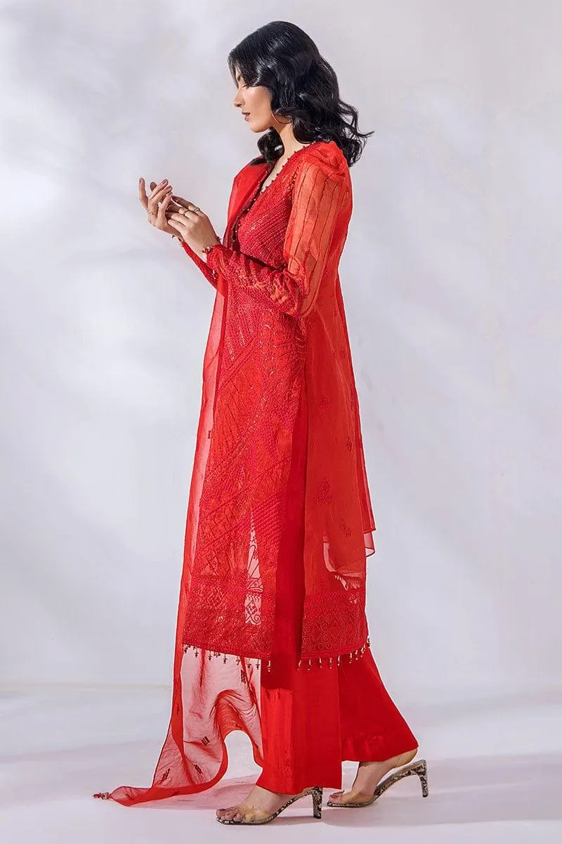 Malook - Samara - Red - Organza - Embroidered - 3 Piece - Unstitched