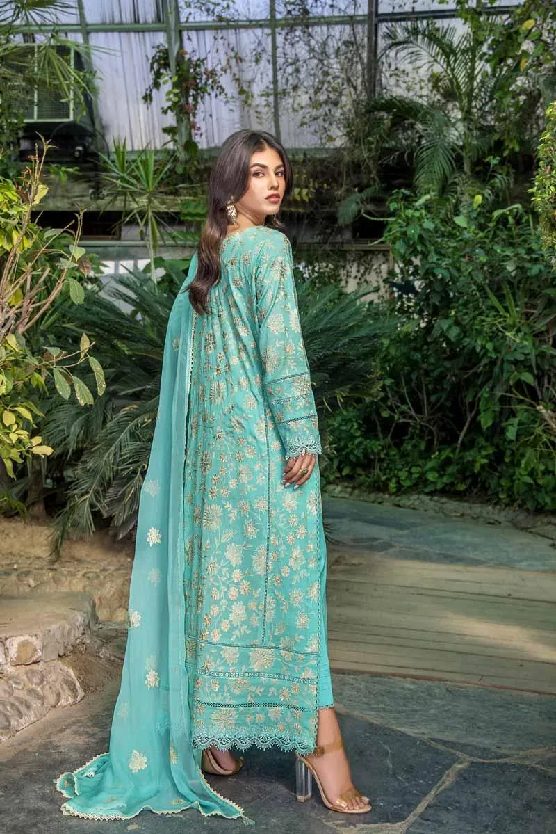 Malook - Zaib - Emerald Green - Lawn - 3 Piece - Unstitch