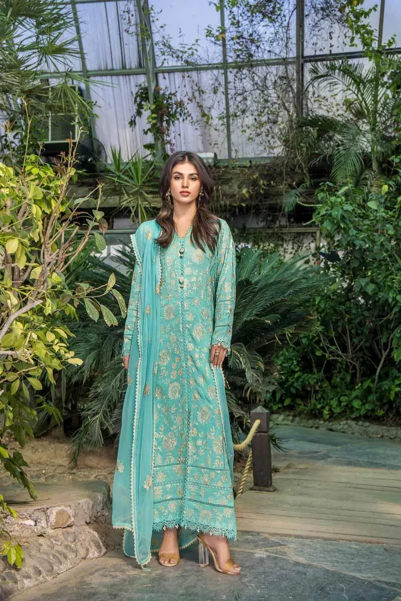 Malook - Zaib - Emerald Green - Lawn - 3 Piece - Unstitch