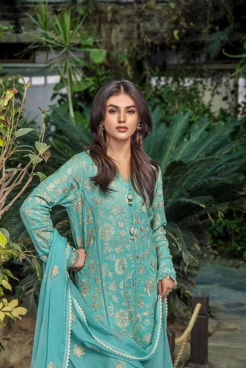 Malook - Zaib - Emerald Green - Lawn - 3 Piece - Unstitch