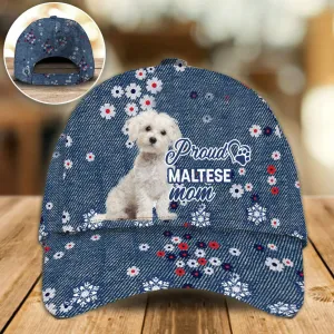 Maltese Proud Mom Cap Hat For Mom, Flower Pattern Cap Hat For Dog Lovers