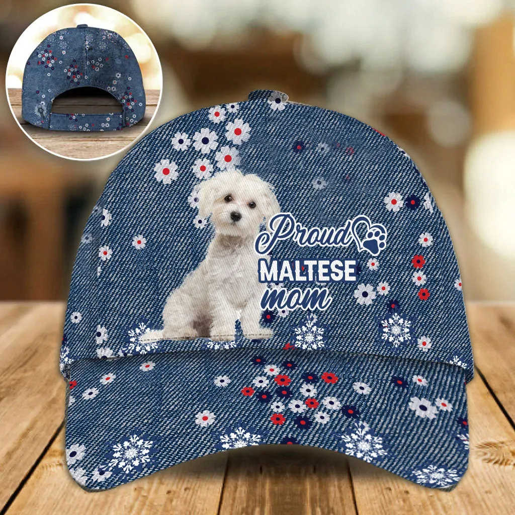 Maltese Proud Mom Cap Hat For Mom, Flower Pattern Cap Hat For Dog Lovers